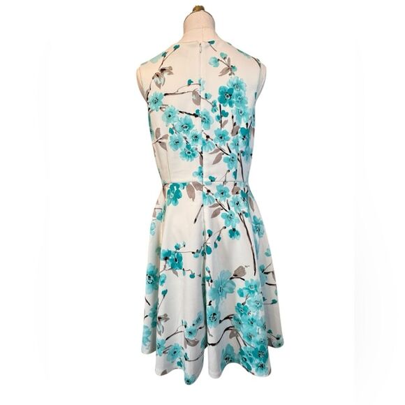 Jessica Howard White Teal Floral Fit Flare Dress 10P - Picture 6 of 9